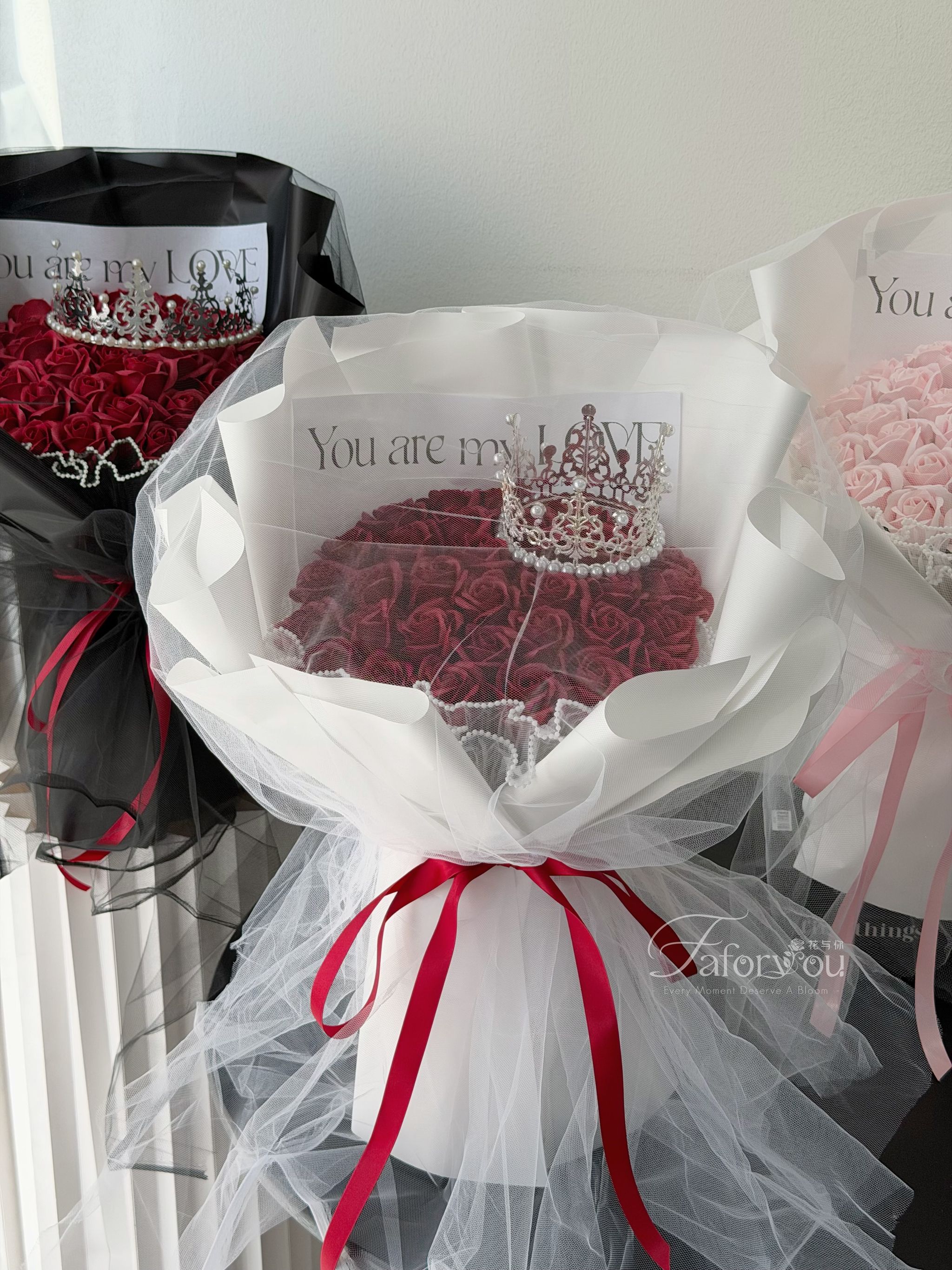 33 stalk Soap Rose Gauze Bouquet_1