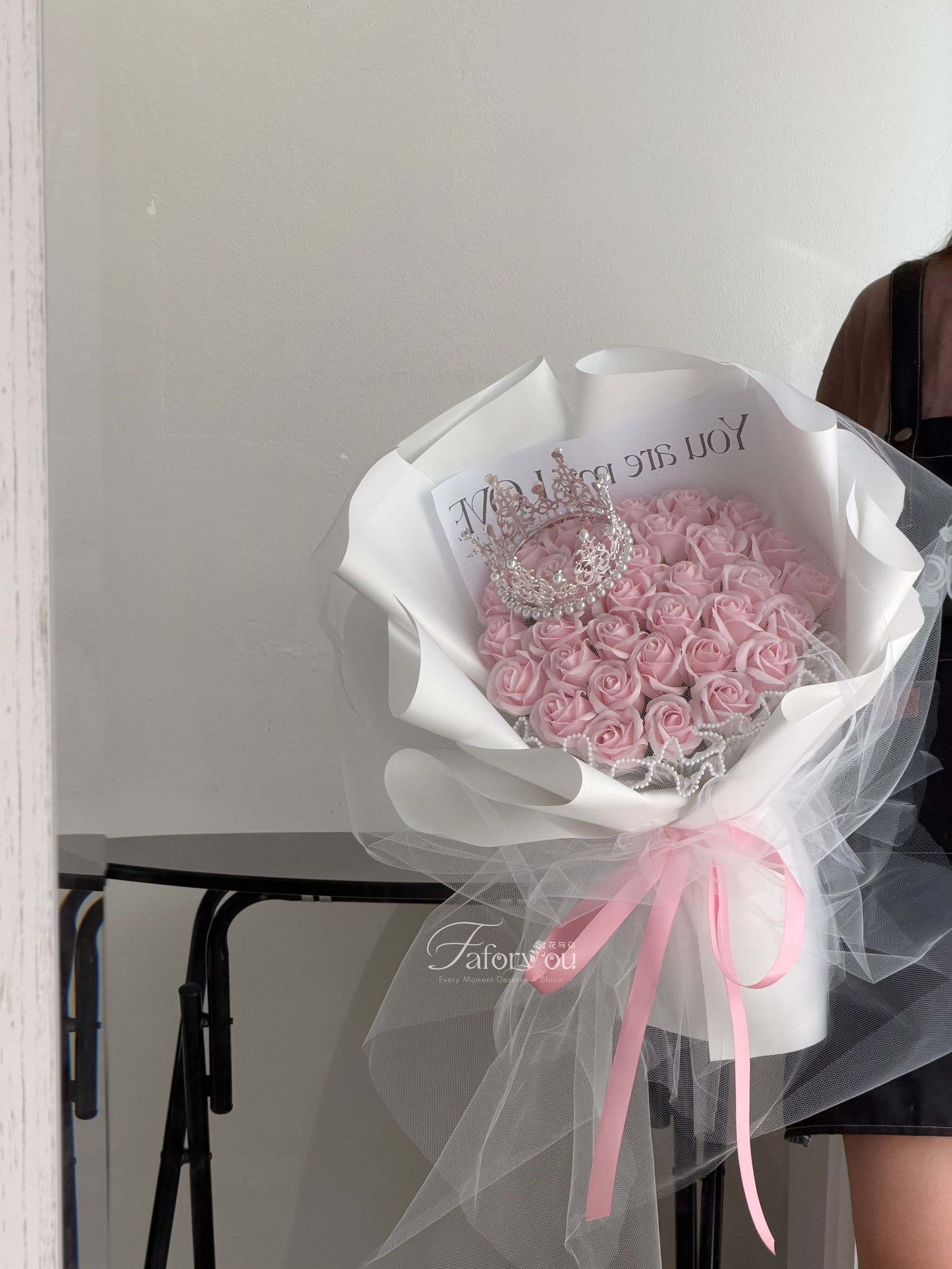 33 stalk Soap Rose Gauze Bouquet  _0