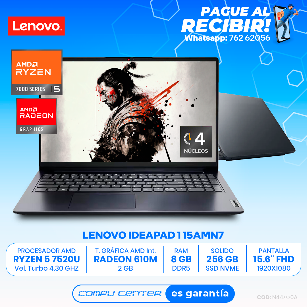 LENOVO IDEAPAD 1 15AMN7 / AMD RYZEN 5 7520U / RAM 8 GB DDR5 / SSD 256 GB Nvme / 15.6" FHD 1080P (Copy)_0