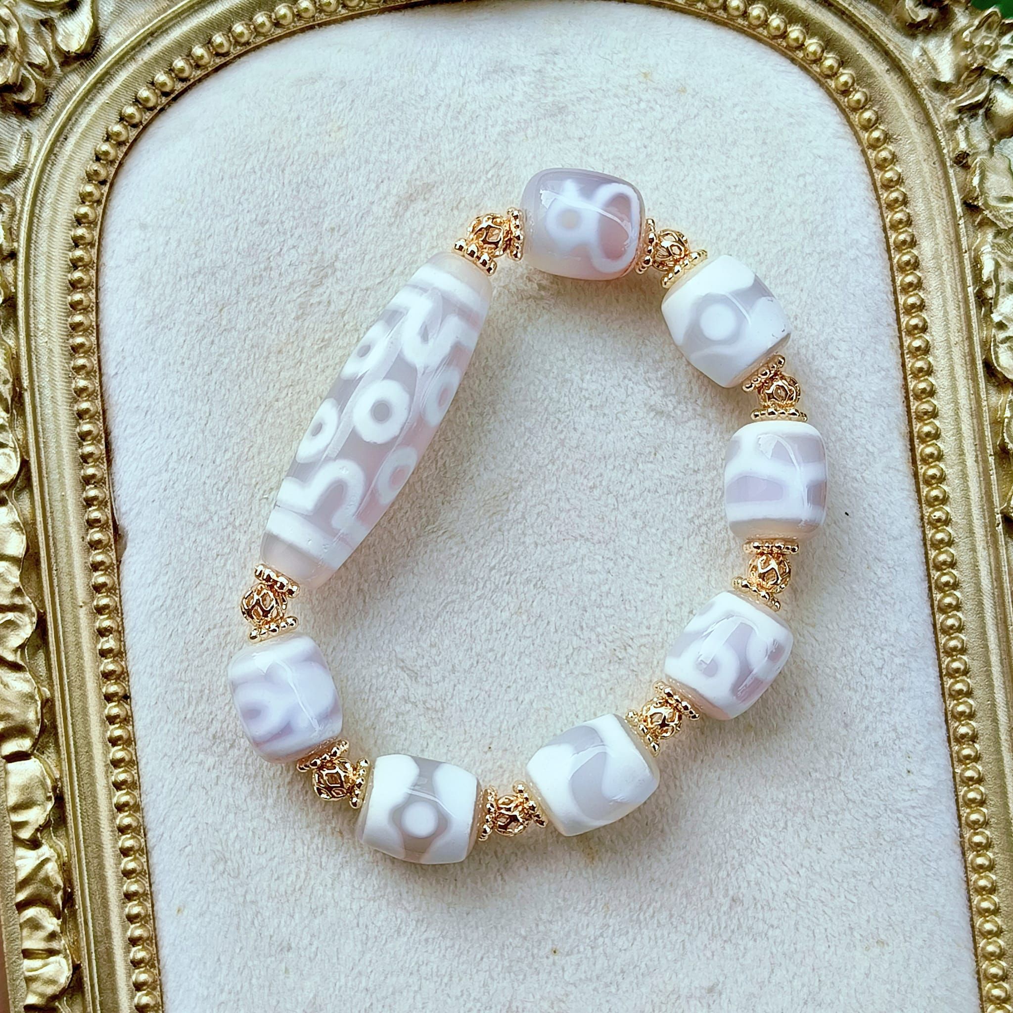 White 7 Eye Wealth & Blessings Dzi Bracelet_0