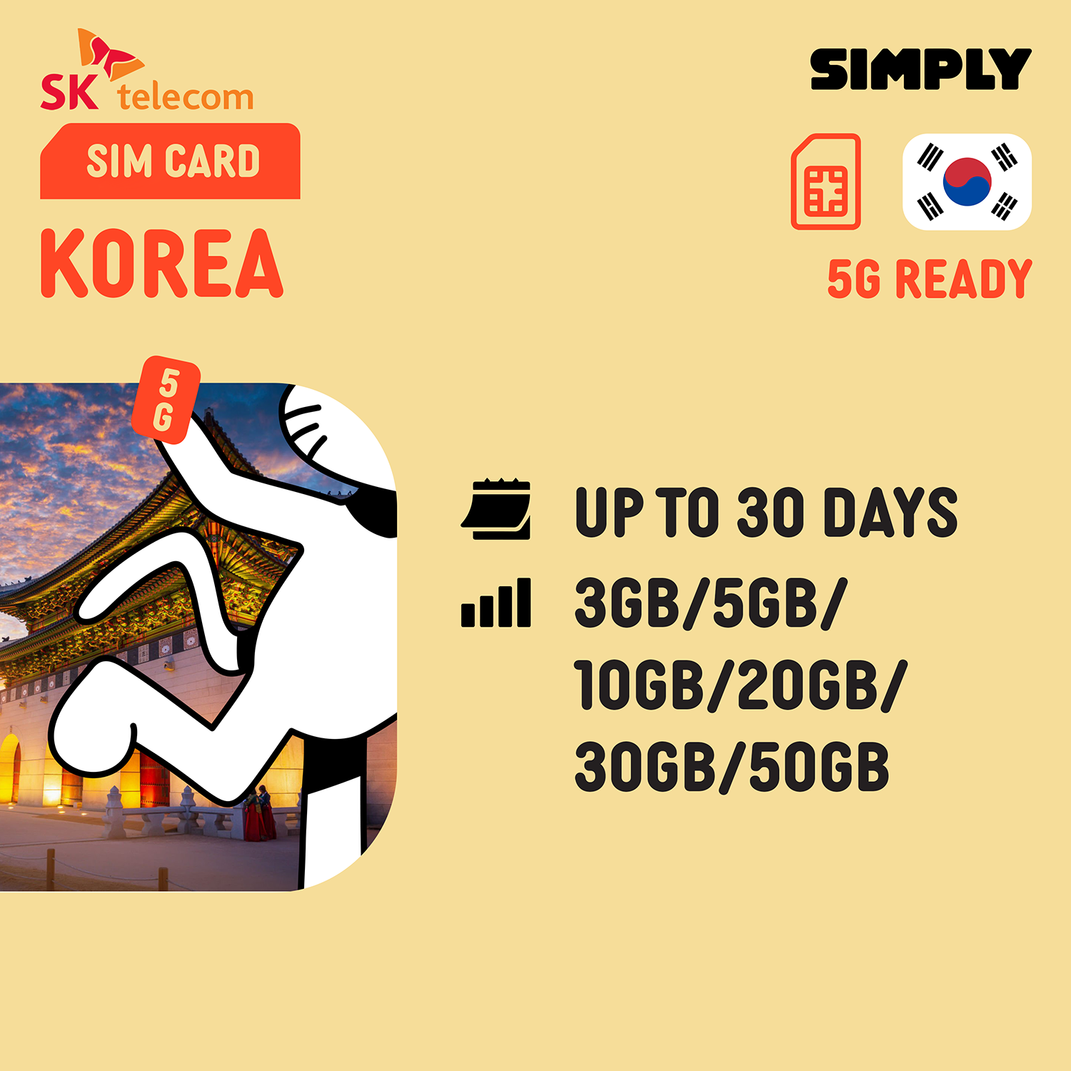 SIMPLY South Korea SIM | Up to 30 Days - Total 3GB-50GB + Unlimited Data_0