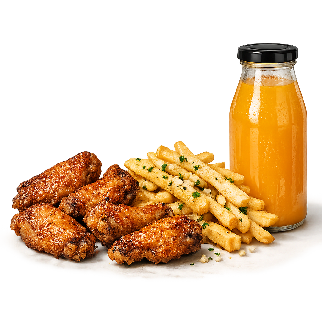 6 Wings – Garlic Fries + Juice_0