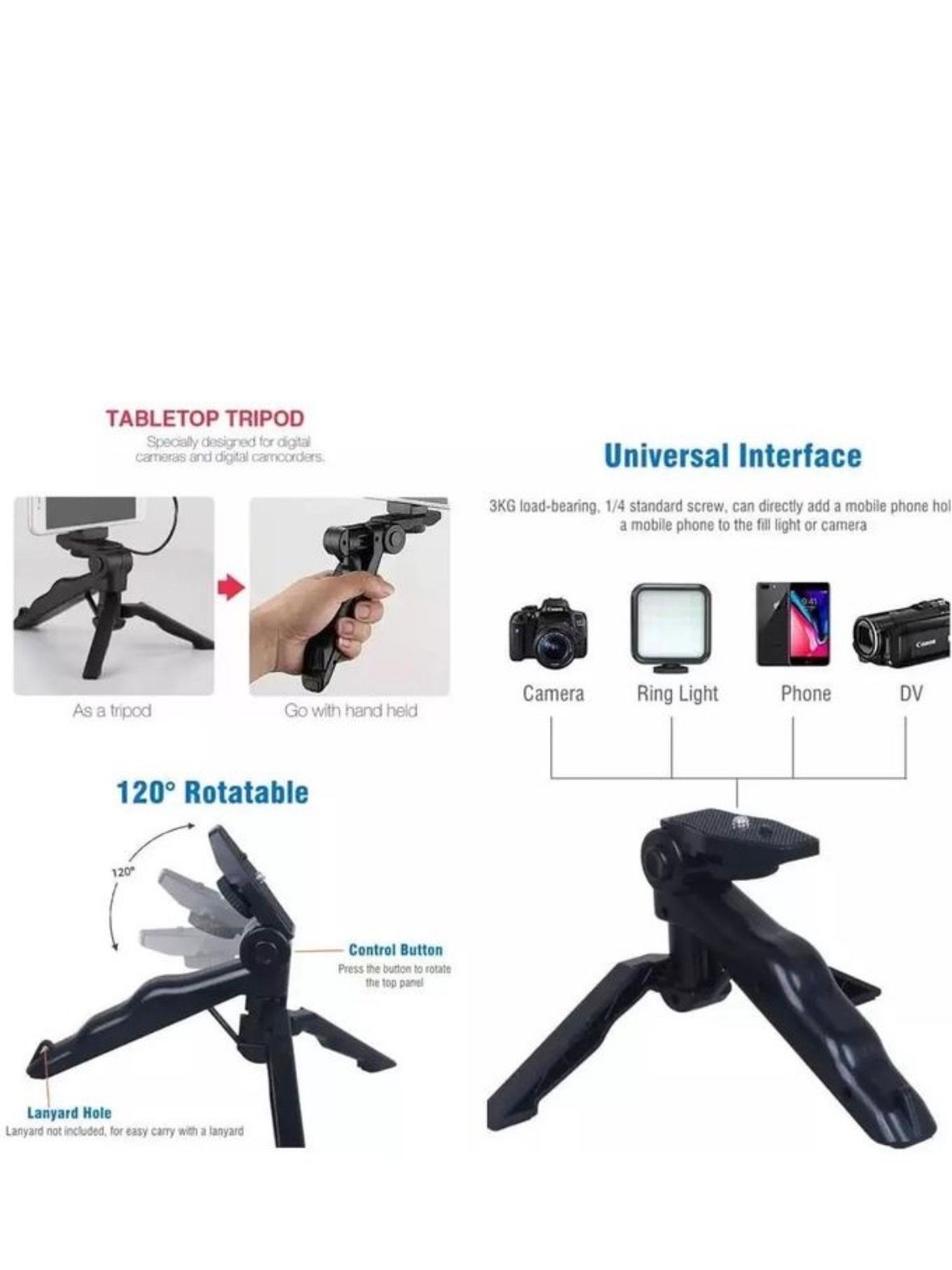 Phone Vlog Video Kit With Adjustable Tripod Stabilizer - Black _2