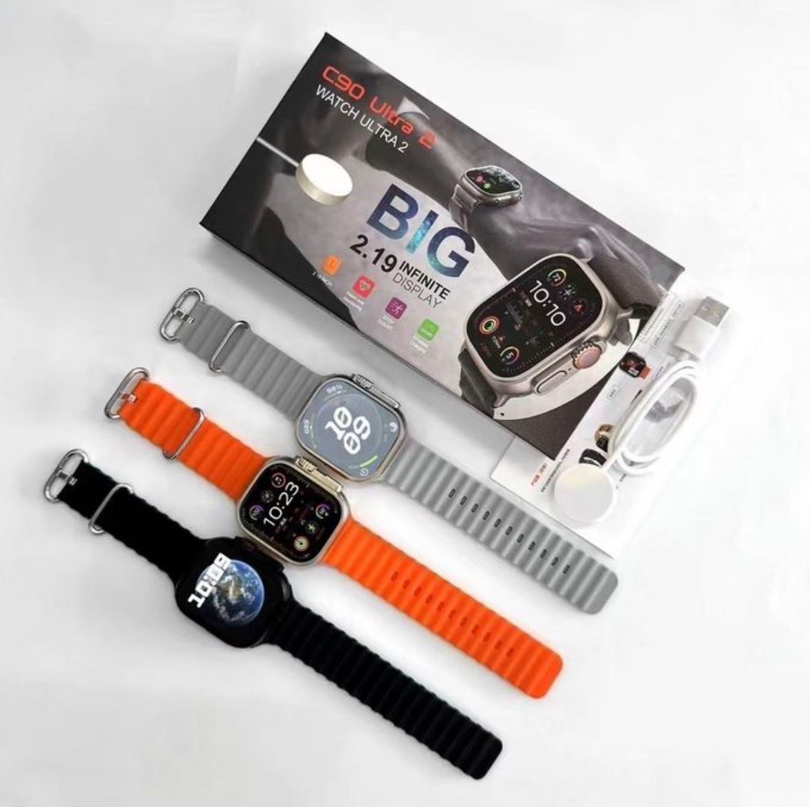 C90 Ultra Bluetooth Smartwatch Wireless Charge Fitness lOS Android Phone Call - Black _3