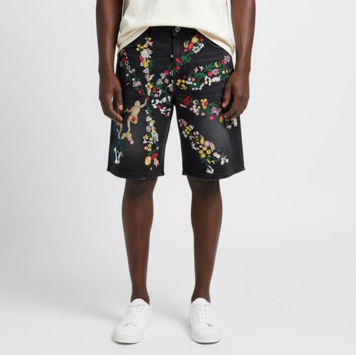 Men’s Jeans Short Black Straight Loose Baggy Denim Shorts Pockets _1