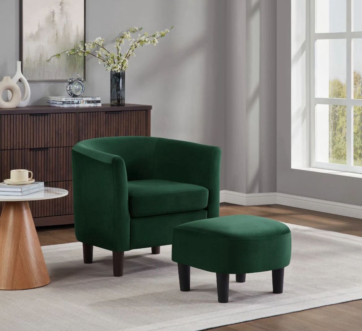 Emerald Green Accent Chair + Ottoman_0