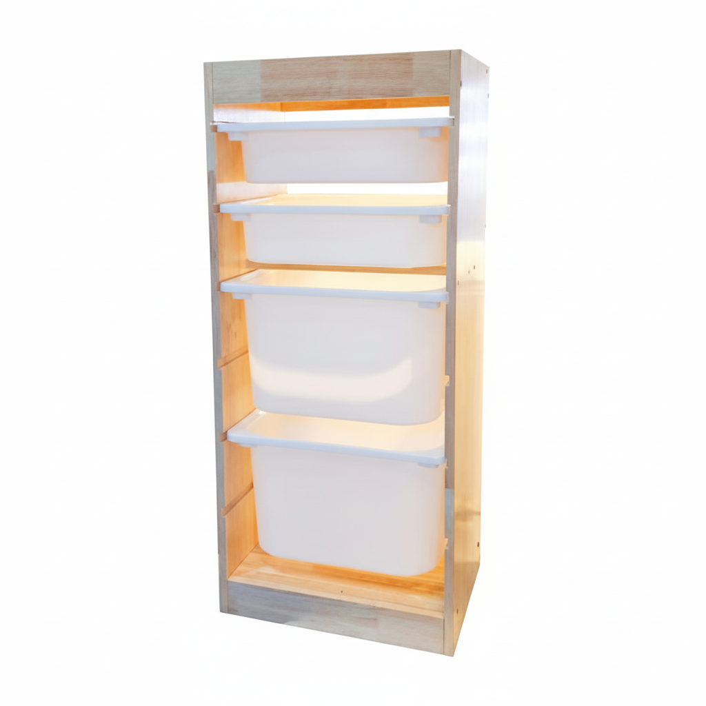 732 - WOODEN STORAGE WITH BASKET_0