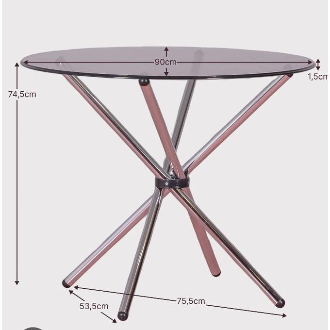 Table à manger ronde en verre – Design moderne avec pied en métal chromé_2