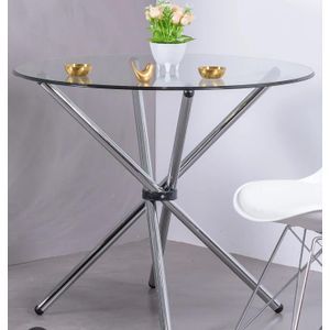 Table à manger ronde en verre – Design moderne avec pied en métal chromé_3