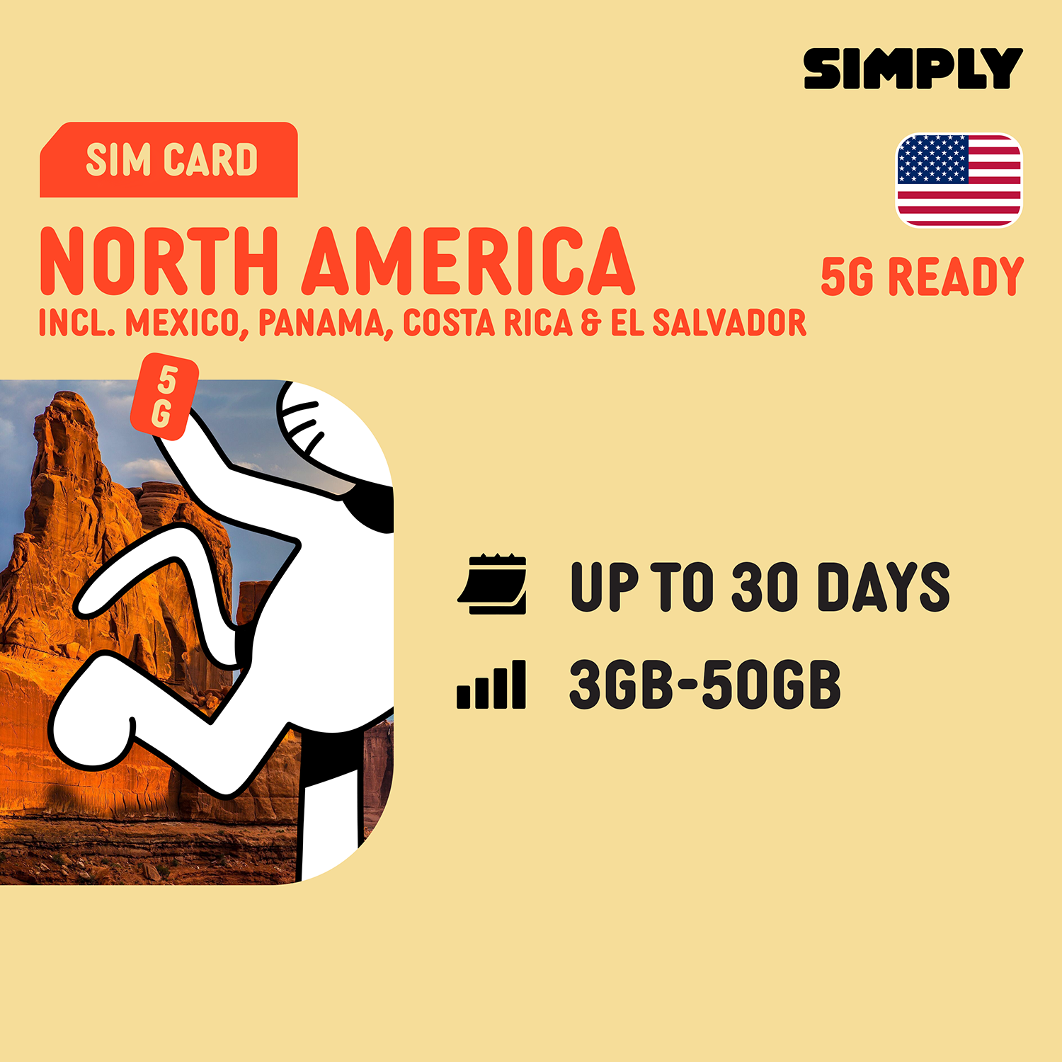 SIMPLY North America SIM | Up to 30 Days - Total 3GB-50GB + Unlimited Data_0