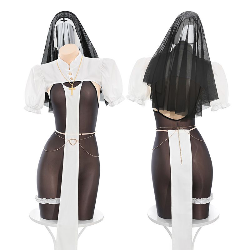 Feimu Dark Night Nun Open-Crotch Bodysuit Set 6231_3