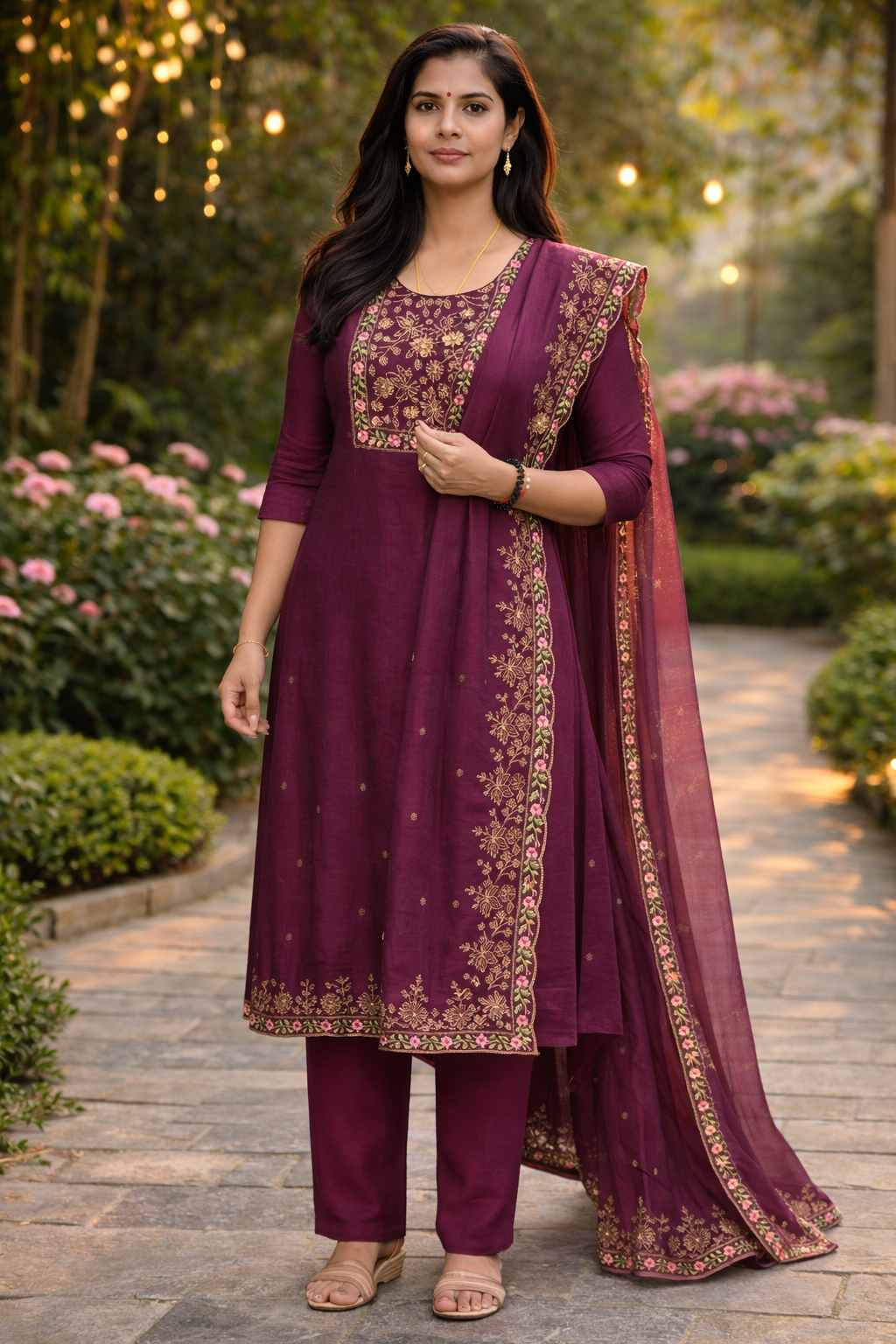 Royal Plum Roman Silk Suit Set_0