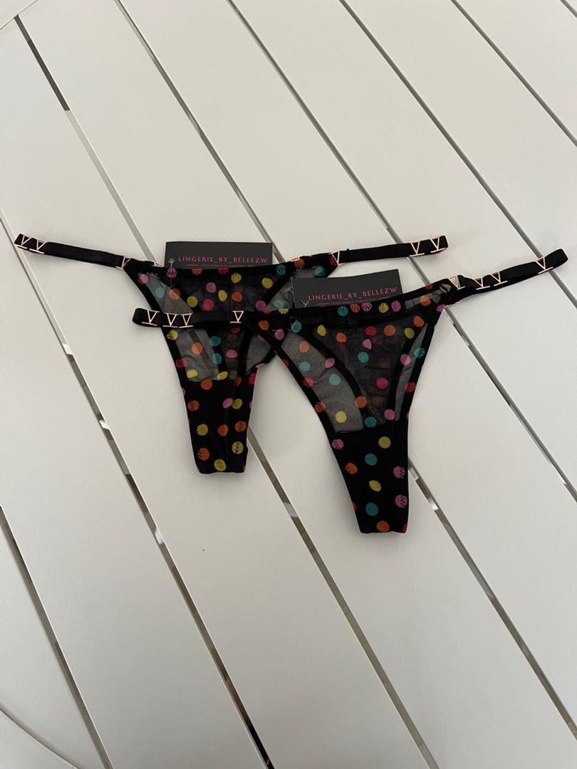 Polka dot colorful women thong with adjustable straps  black_0