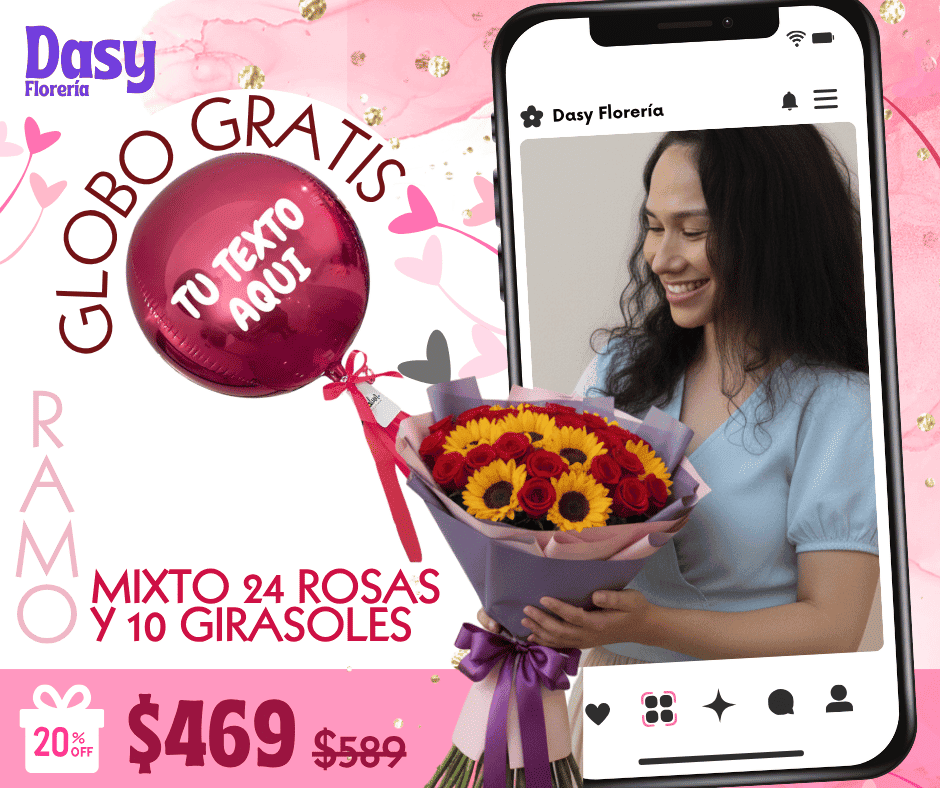 Mixto 24 rosas y 10 girasoles_0