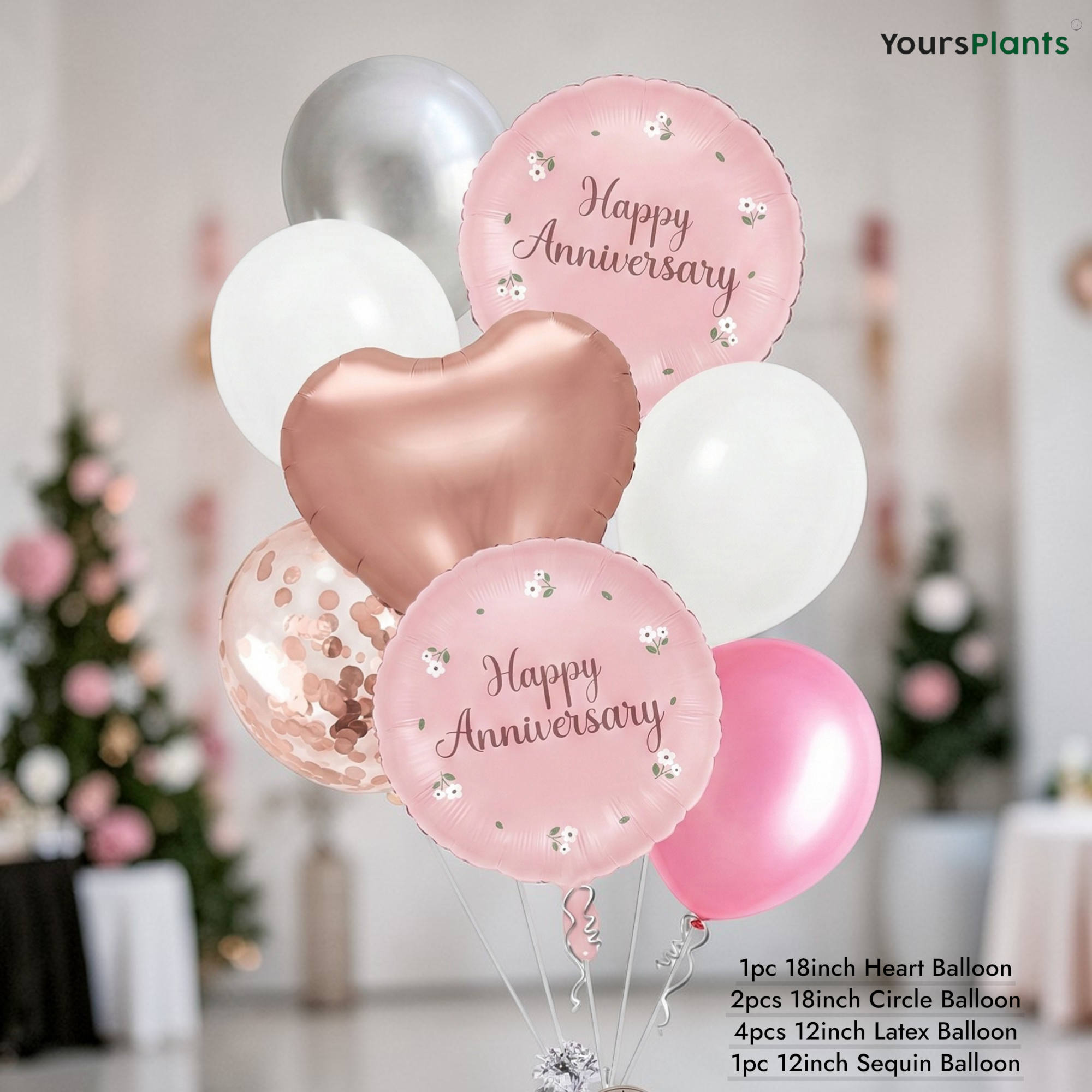 Happy Anniversary Balloon Decoration - Premium Rose Gold, Pink, and Silver Balloon Bouquet _4