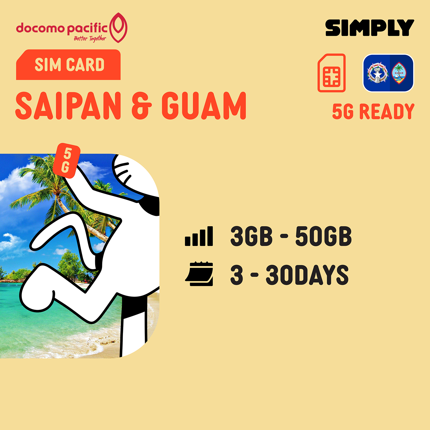 SIMPLY Saipan + Guam SIM | Up to 30 Days - Total 3GB-50GB + Unlimited Data_0