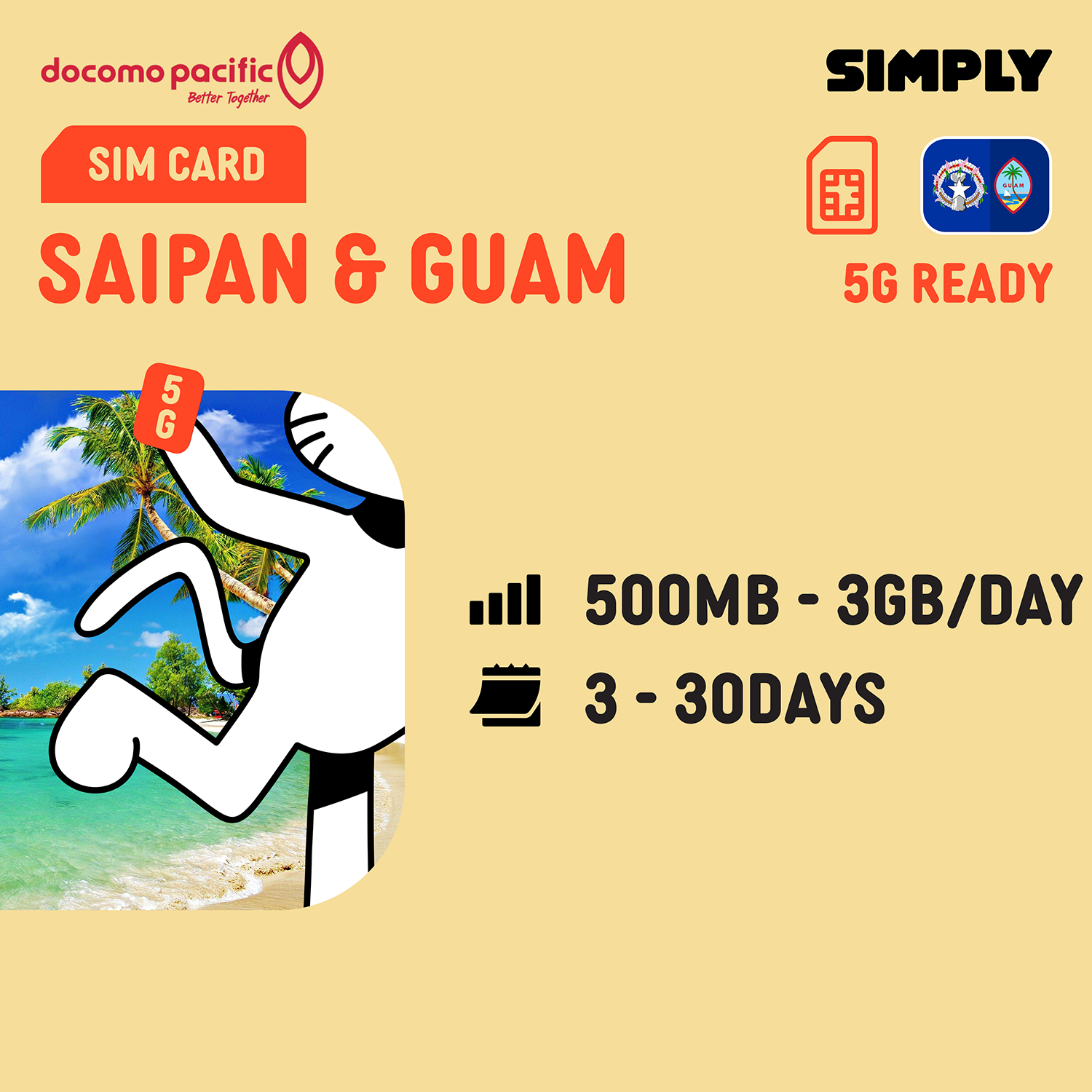 SIMPLY Saipan + Guam SIM | Up to 30 Days - Daily 500MB-3GB + Unlimited Data_0