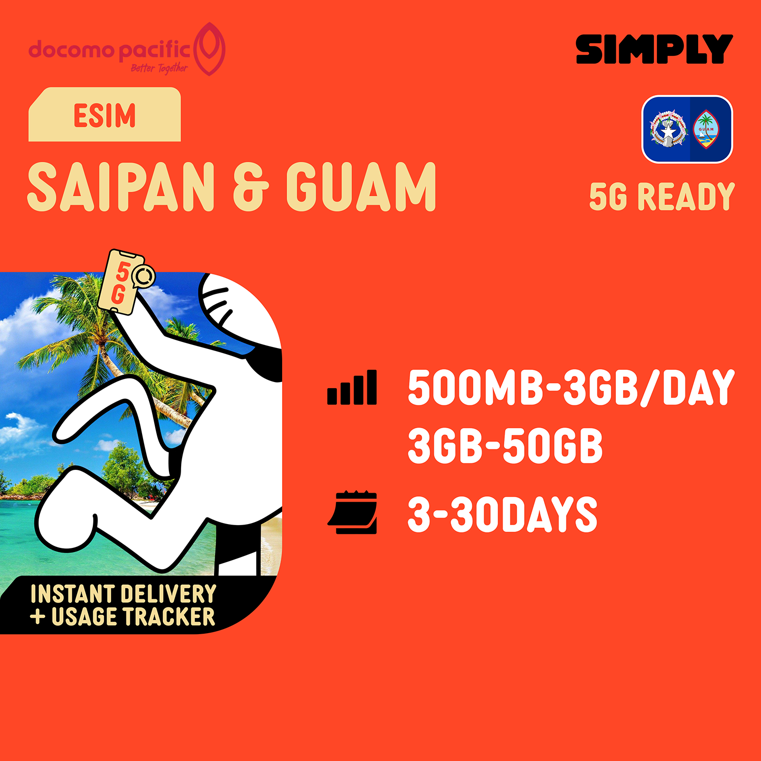 SIMPLY Saipan + Guam eSIM | Up to 30 Days - Total 3GB-50GB + Unlimited Data_0