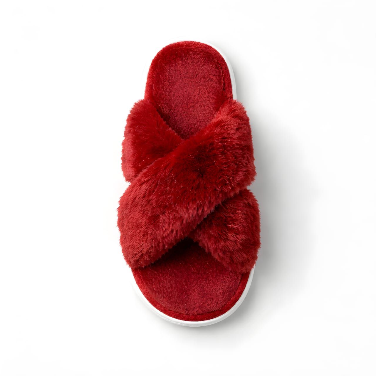 Ladies Crossover Fluffy Slider - Red_0