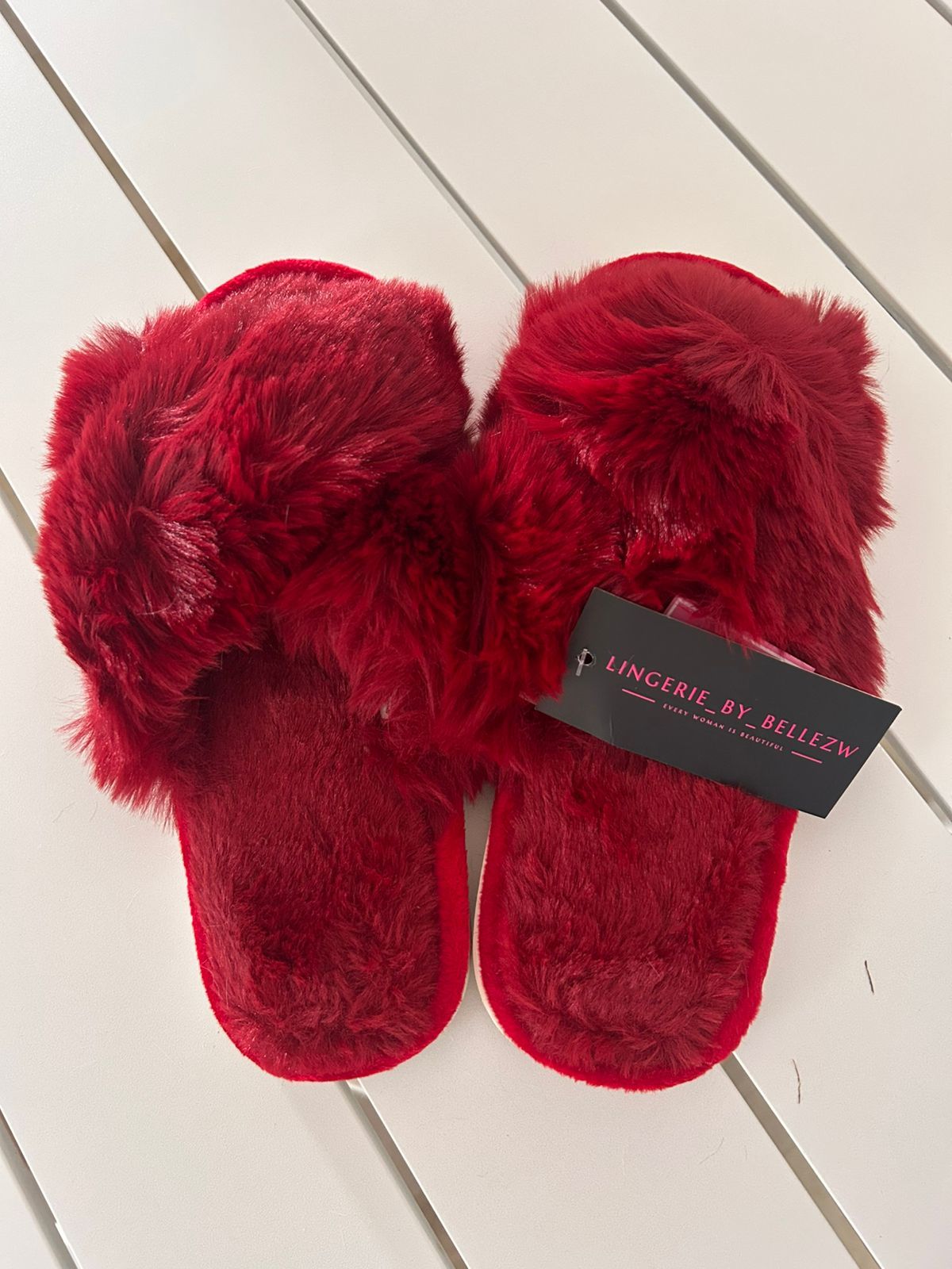 Ladies Crossover Fluffy Slider - Red_1