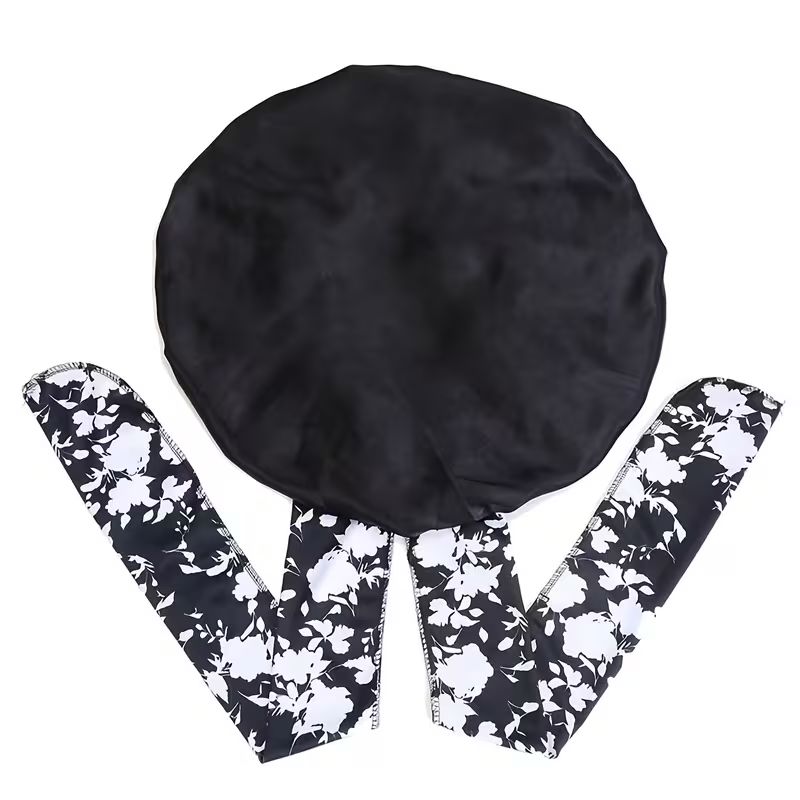 Ethnic Print Long Ribbon Satin Sleep Cap, Bow Tie Headscarf Hat, Chemotherapy Cap, Beauty and Hairdressing Hat_7