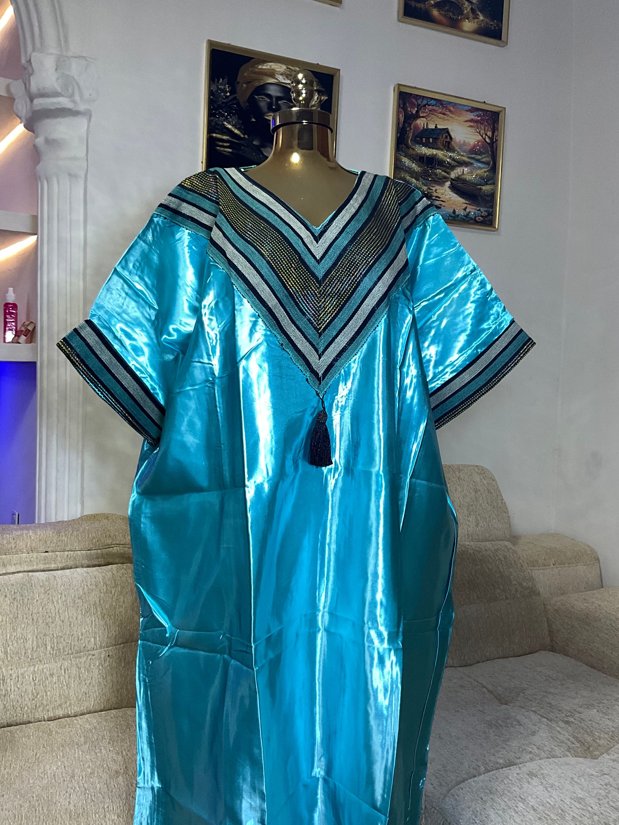 Turquoise Blue - Mikado Aso Oke Bubu Kaftan _1