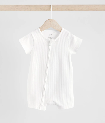 White Two Way Zip Baby 100% Cotton Rompers | Next _1