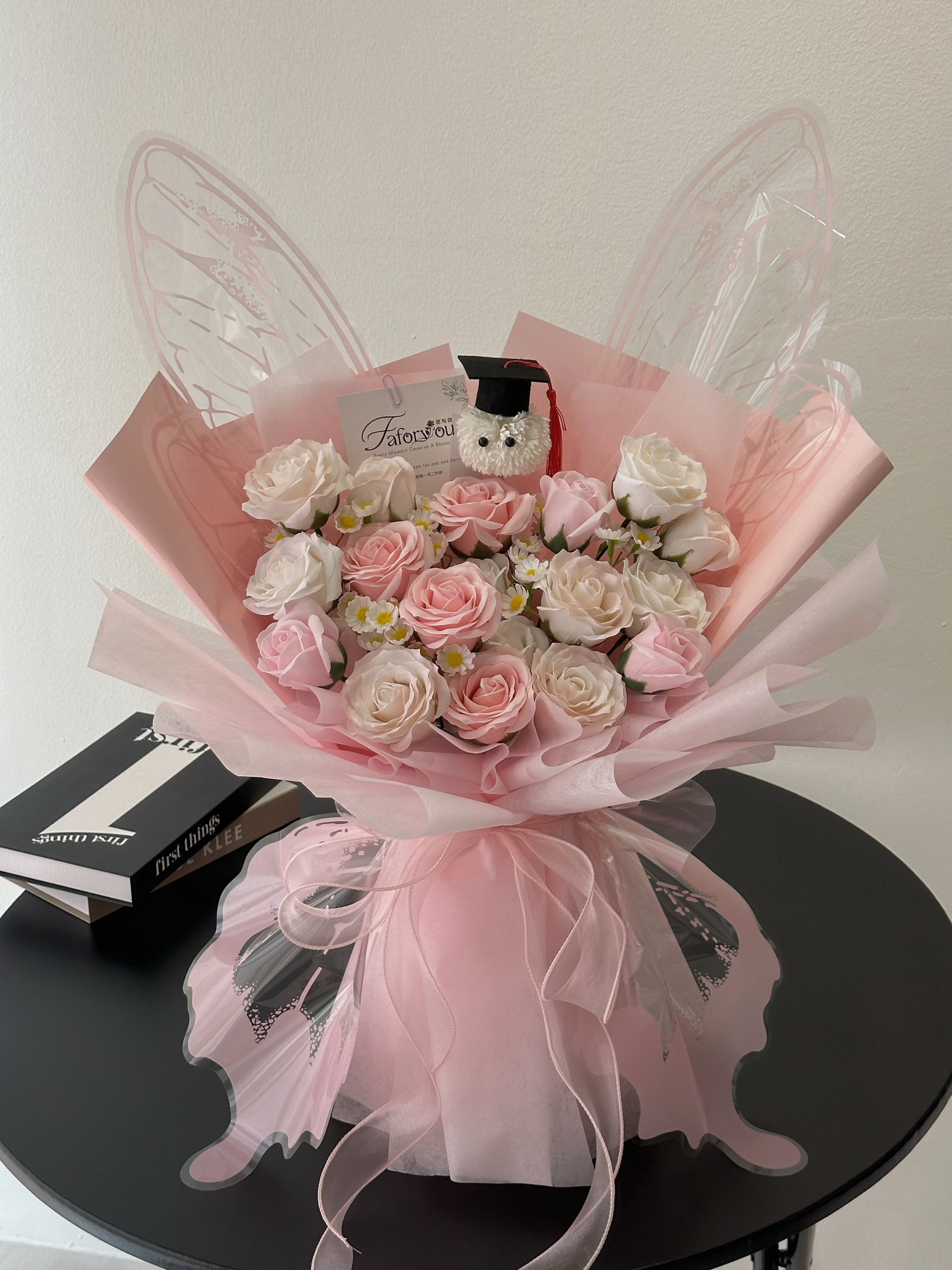(GP030) Graduation Ping Pong Soap Flower Butterfly Bouquet  _2