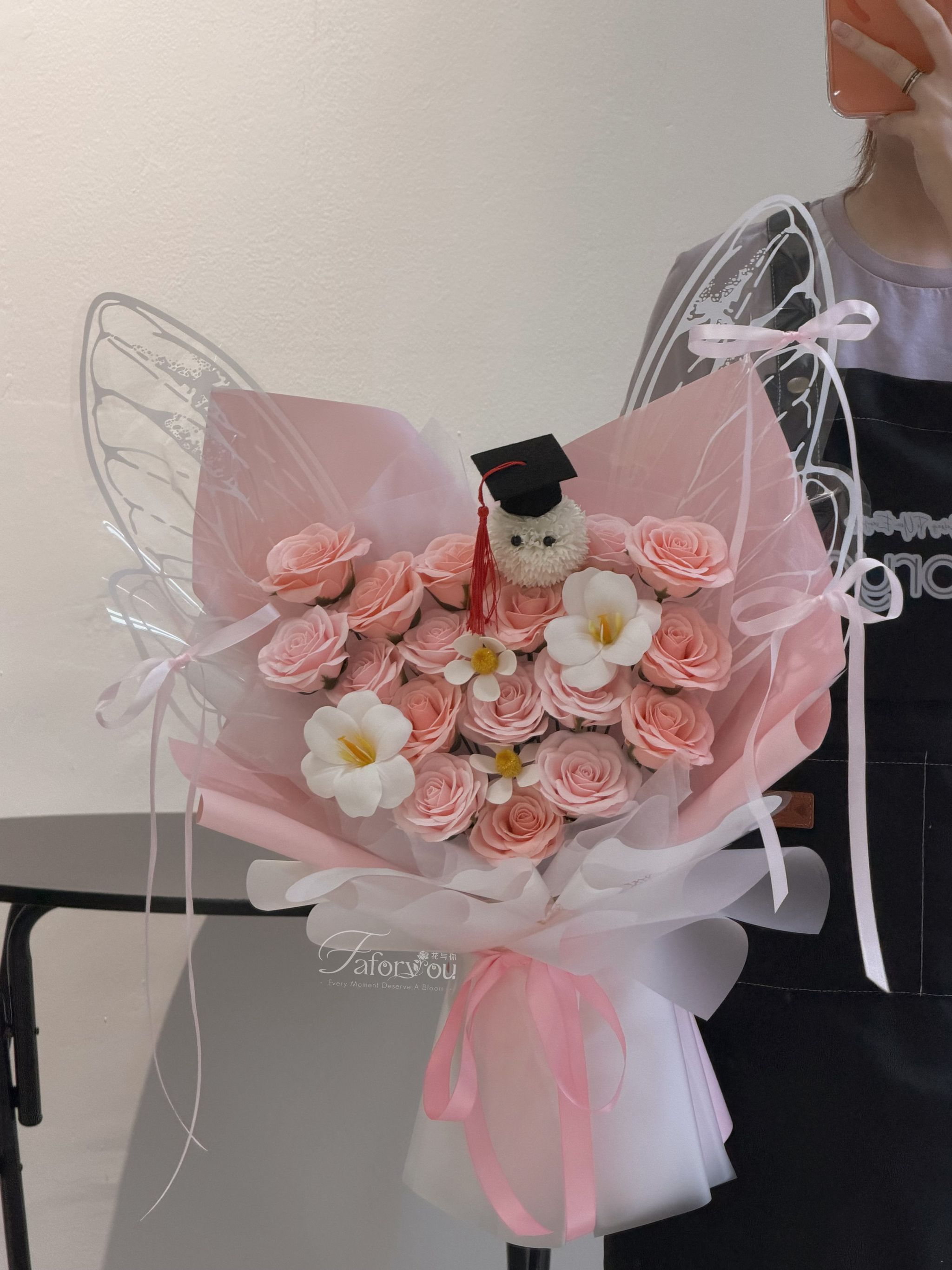 (GP031) Graduation Ping Pong Soap Flower Butterfly Bouquet _1