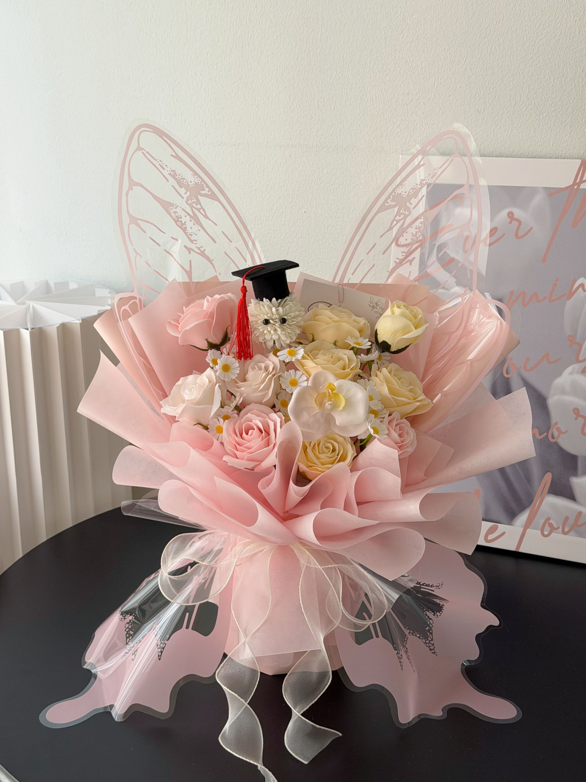 (GP032) Graduation Ping Pong Soap Flower Butterfly Bouquet _2