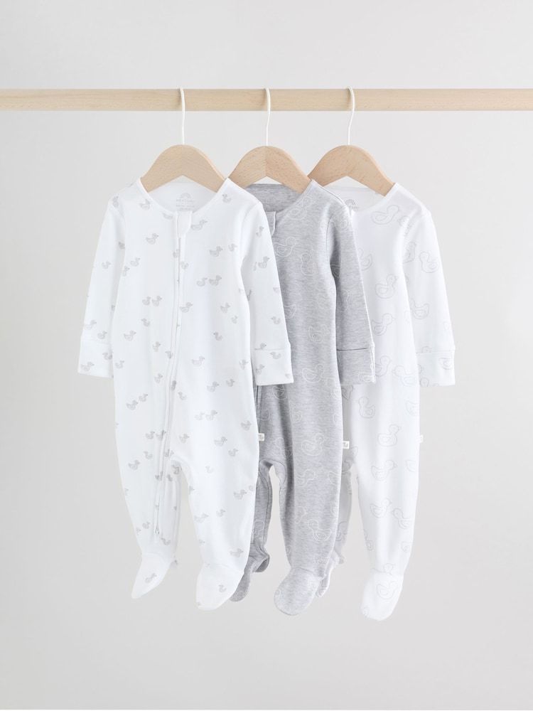 Grey Baby Two Way Zip Sleepsuits 3 Pack | Next_0