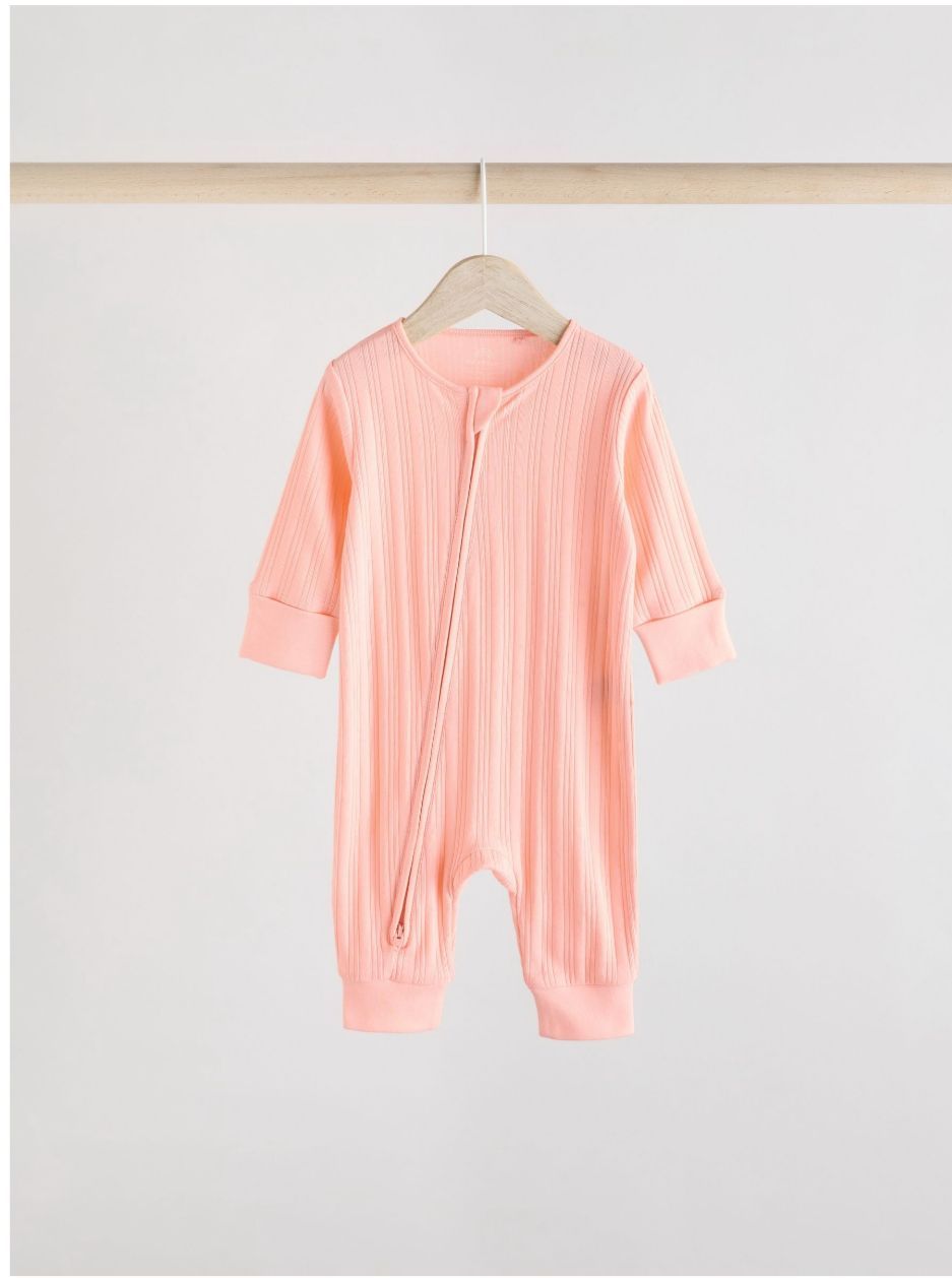 Multi 100% Cotton Rib Baby Two Way Zip Sleepsuits | Next_4