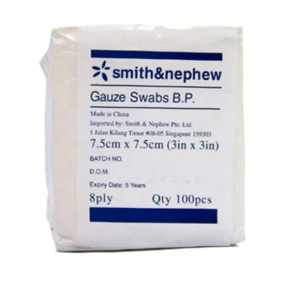 Smith & Nephew Plain Gauze Swabs 7.5cm x 7.5cm (8ply 100's)_0