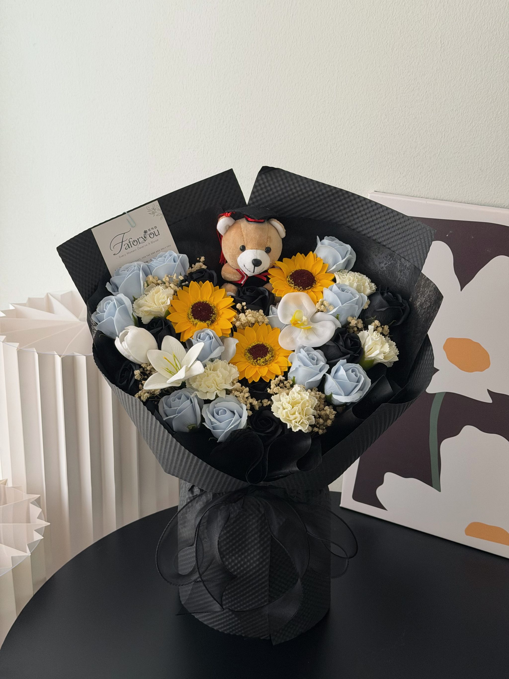 (GB039) Graduation Bear Soap Flower Bouquet _2