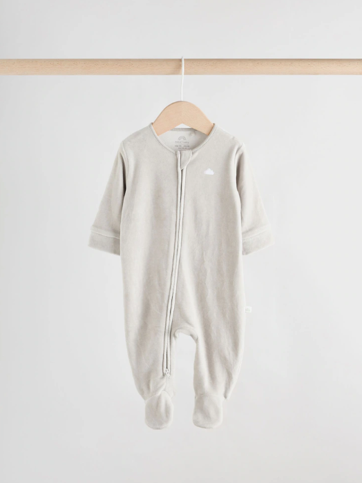 Grey Velour Two Way Zip Baby Sleepsuits | Next_1