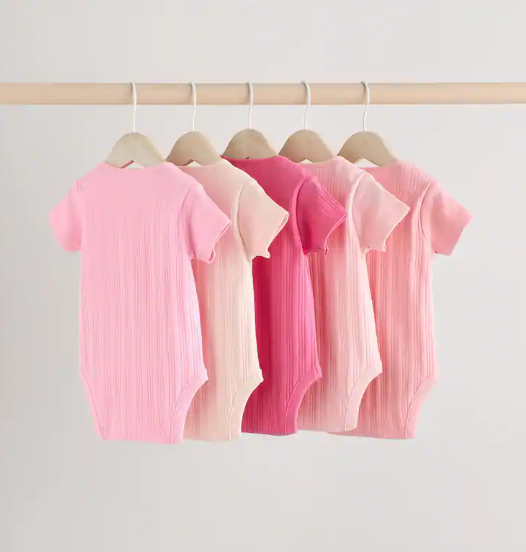 Bright Pink 5 Pack Short Sleeve Baby Bodysuits | Next _1