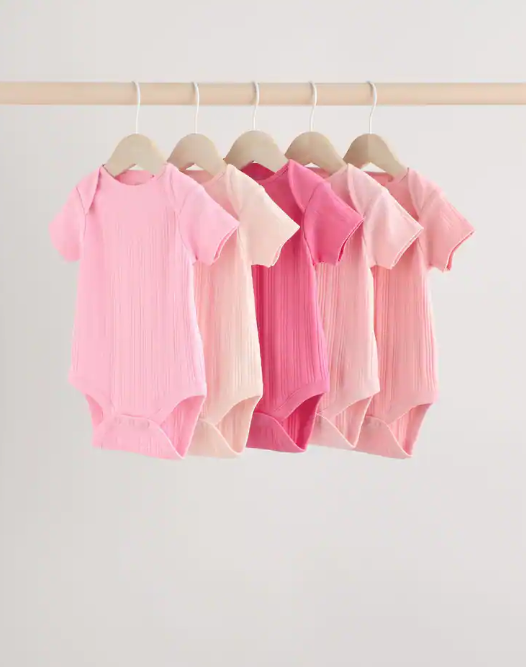 Bright Pink 5 Pack Short Sleeve Baby Bodysuits | Next _0