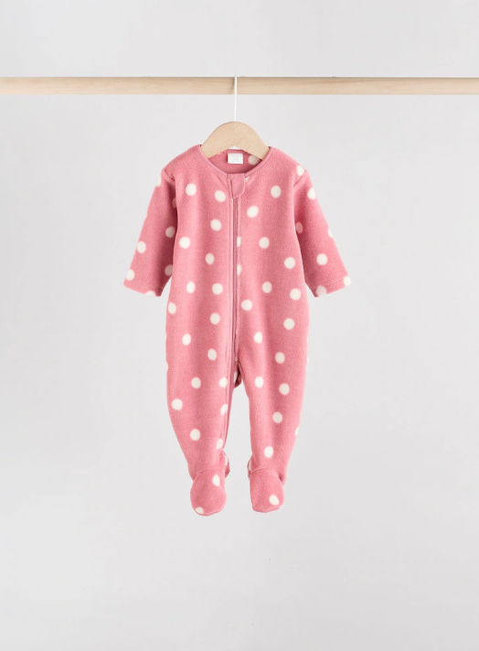 Dusty Rose / Mauve Pink Micro Fleece Two Way Zip Baby Sleepsuit | Next_1