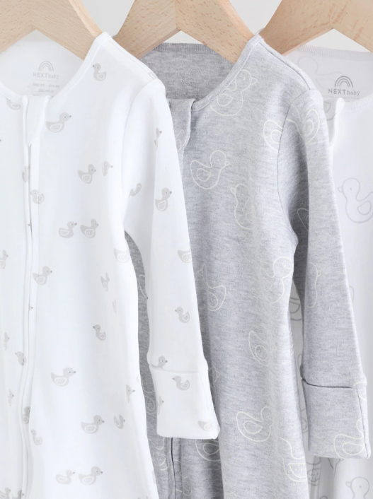 Grey Baby Two Way Zip Sleepsuits 3 Pack | Next_5