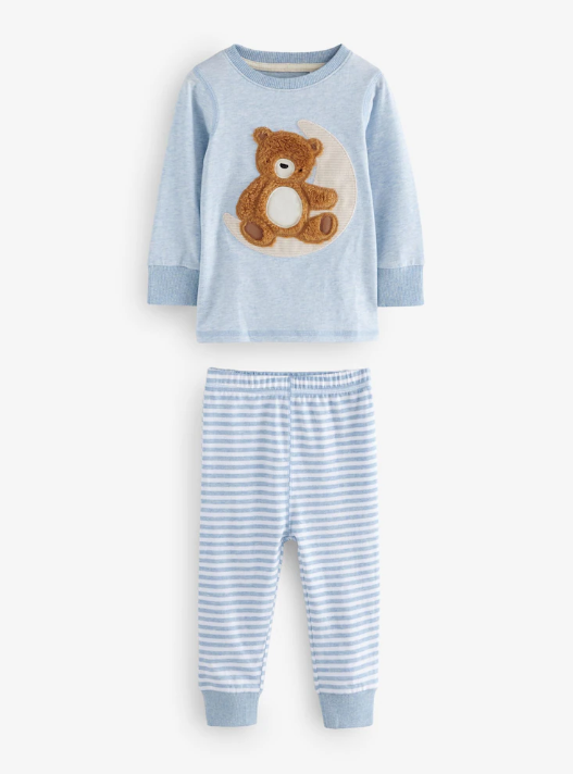 Blue/Ecru Baby Bear Snuggle Pyjamas 3 Pack | Next_3