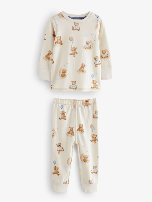 Blue/Ecru Baby Bear Snuggle Pyjamas 3 Pack | Next_2