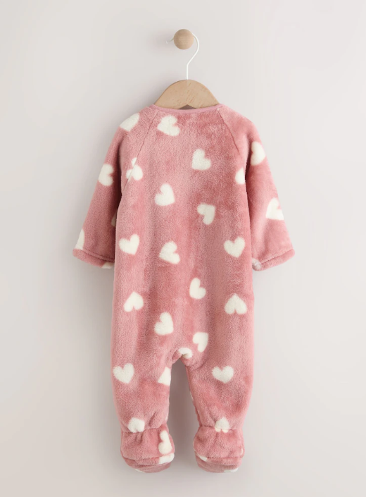 Baby Girls Pink Heart Print Fleece Sleepsuit | Next_2