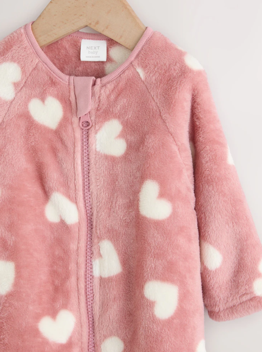 Baby Girls Pink Heart Print Fleece Sleepsuit | Next_1