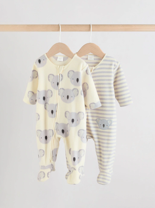 Grey Baby Micro Fleece Two Way Zip Sleepsuits 2 Pack | Next_0
