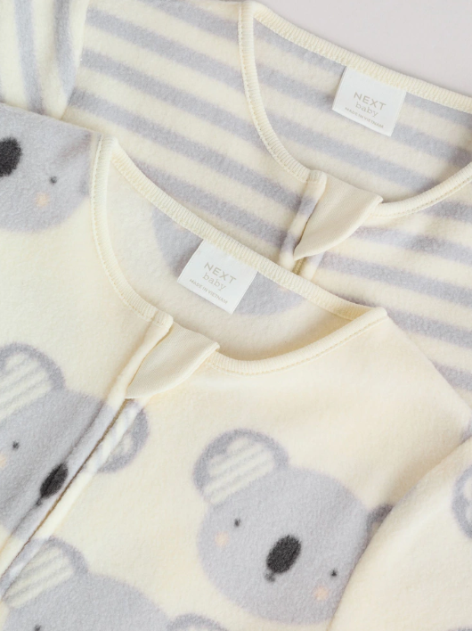 Grey Baby Micro Fleece Two Way Zip Sleepsuits 2 Pack | Next_4
