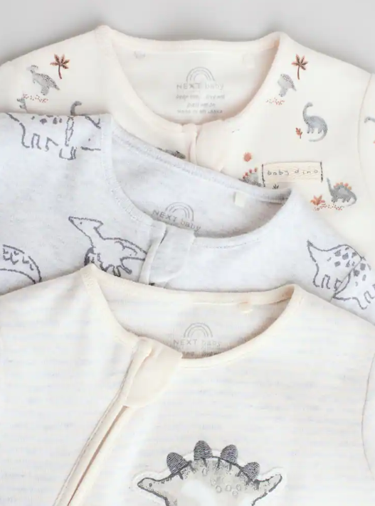 Grey 100% Cotton Two Way Zip Baby Sleepsuits 3 Pack | Next_2