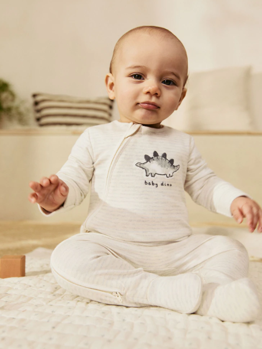 Grey 100% Cotton Two Way Zip Baby Sleepsuits 3 Pack | Next_0