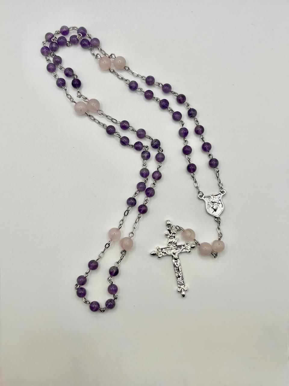 Rosario de los 7 Dolores Amatista y Cuarzo rosa_0