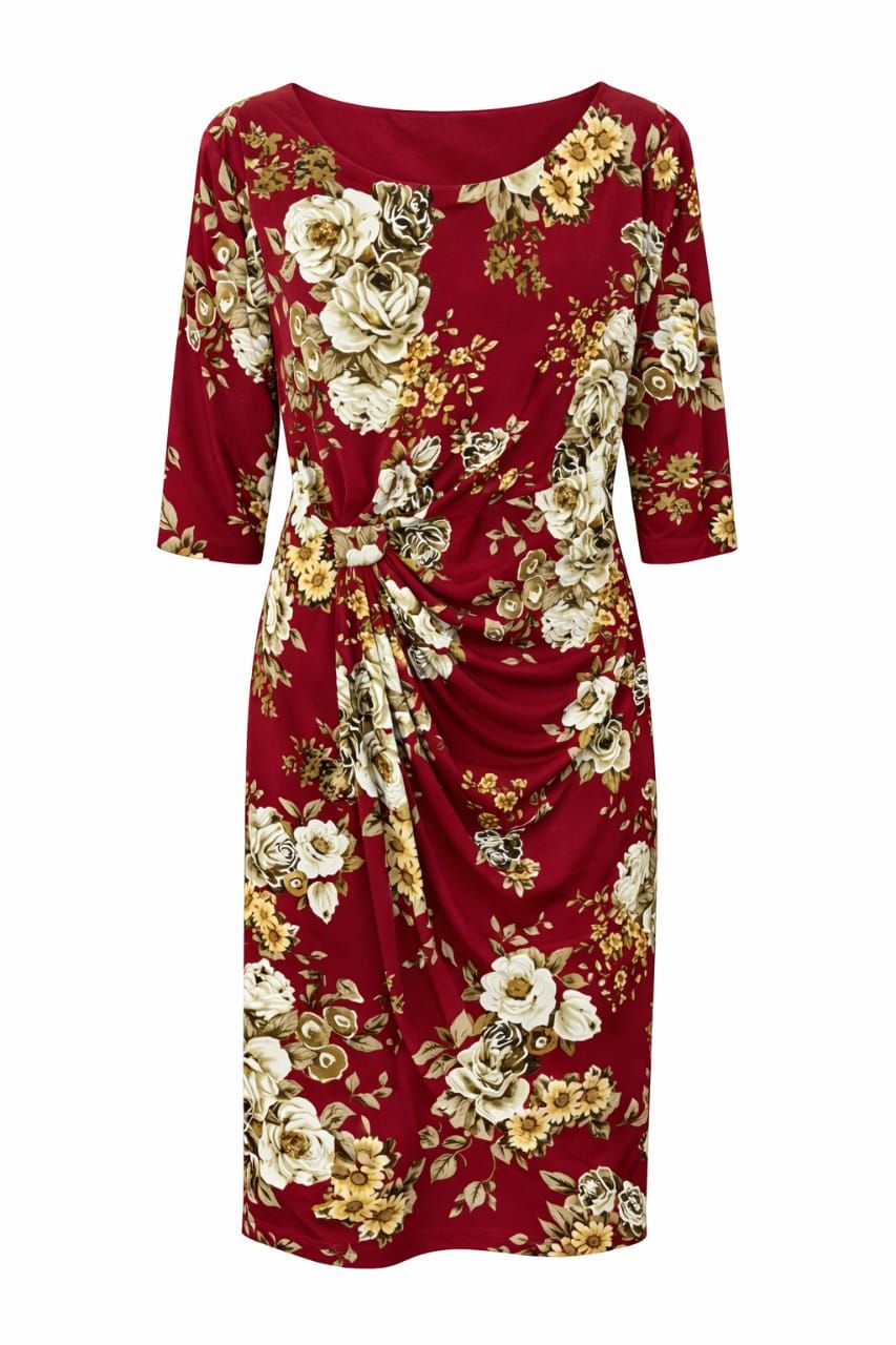 Maroon Floral Print Ladies Dress _0
