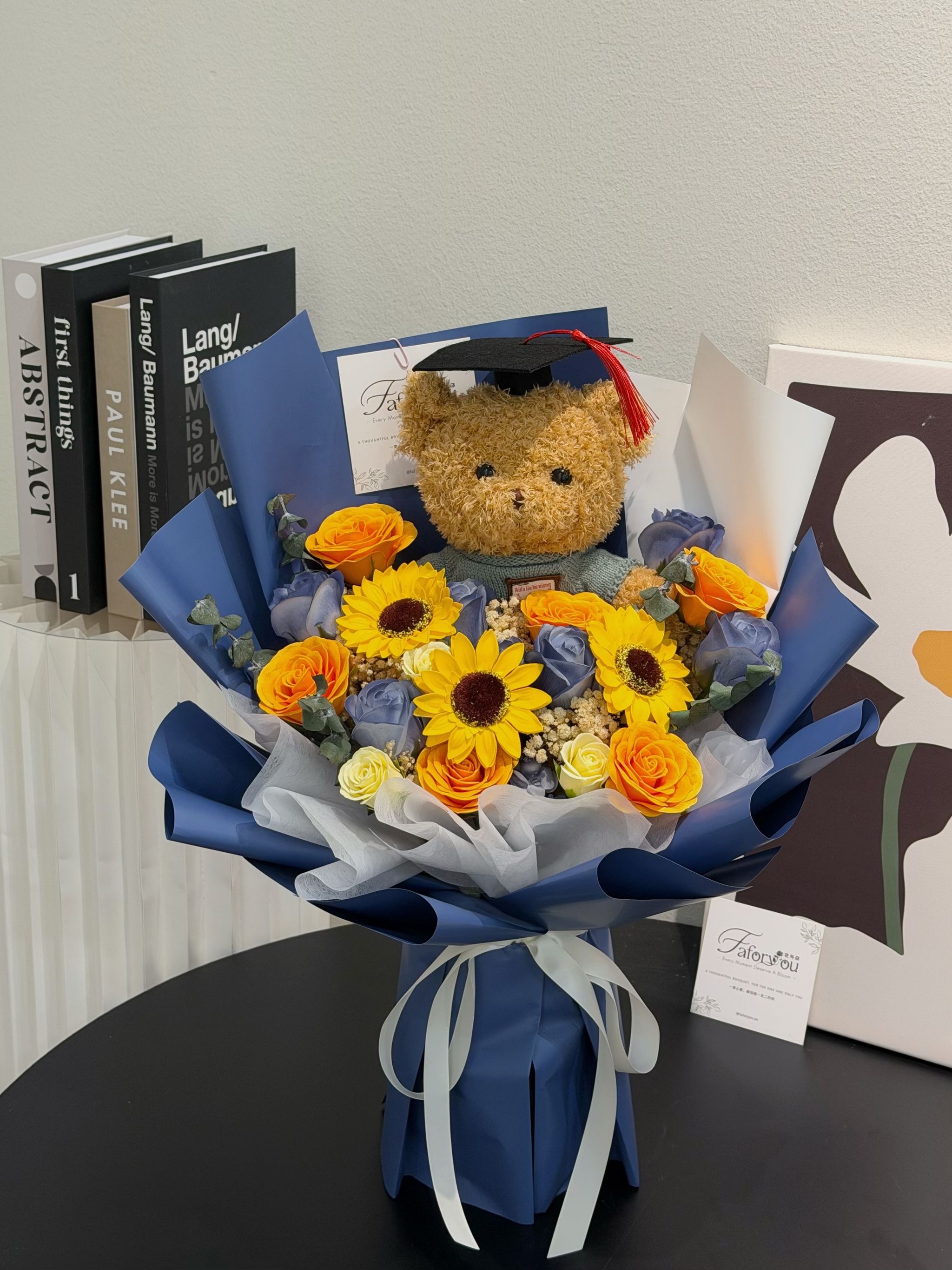(GTB002) Graduation Teddy Bear Mixed Flower Bouquet _2